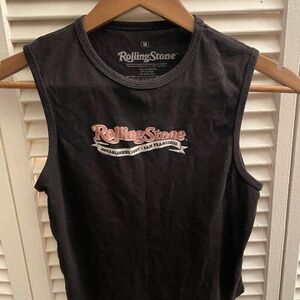 the Rolling Stones Black Sleeveless Tank with Red and Cream Logo